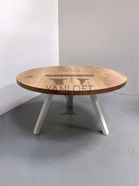 Обеденный стол в стиле лофт с круглой дубовой столешницей Yanloft LT12 LT08 фото